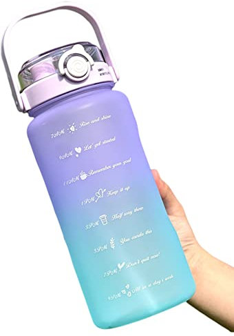 Lukery Plastic Sports Water Bottle, Gradient Color Style Drinking Bottles with Straw Adult Teenager Kids Leak Proof Water Bottles Durable Drinks Bottle for Hiking Cycling (1500ml,Purple & Blue)
