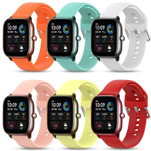 6 Stück Armband für Amazfit Bip/Bip Lite/Bip S/Bip S Lite/Bip U/Bip U Pro/Bip 3/Bip 3 Pro, 20mm verstellbare Silikon-Ersatzarmbänder für Amazfit GTS 2 Mini/GTS 2/GTS 2/GTS 2e/GTS 3/ GTS 4/GTS 4 Mini