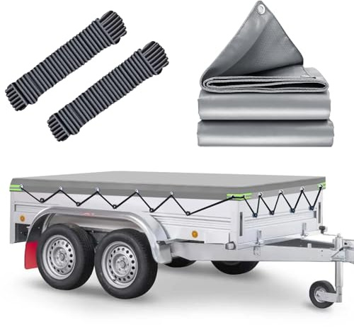Vattentät presenning, 256 x 145 x 8 cm, släpvagn med rep, perfekt för Pongratz LPA 250/13 und 750 kg/850kg/1000kg/1300kg/1500kg/2000kg 251x137 cm släpvagn