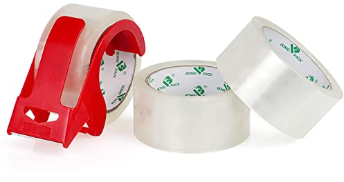 BOMEI PACK Quiet Clear Packing Tape No Noise Silent box Tape for Heavy Duty Moving Shipping Box Sealing Packaging 3 Rolls 60mic x48mm x66m with a Tape Dispenser
