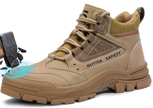 GUSAYEX Steel Toe Cap Safety Boots Mens Work Boots Protective High Top Work Shoes with Puncture Resistant Midsole Non Slip Safety Footwear for Construction, Warehouse & Industrial Use