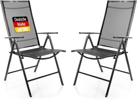 BigDean 2 Stück Gartenstühle dunkelgrau 120 kg belastbar - Balkonstühle Gartenstuhl - Klappstuhl mit 7-Fach Verstellbarer Rückenlehne - hochwertiger Campingstuhl für Balkon, Garten & Terrasse
