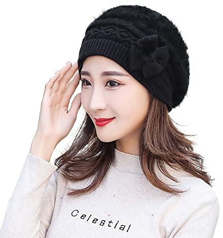 Coubeau Damer vinter basker - fransk dam basker chic mössa vinter hattar klassisk baskerhatt, svart, One size