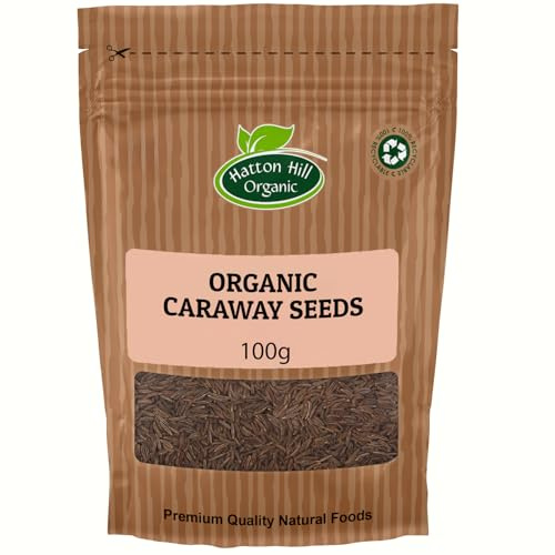 Organic Caraway Seeds 100g by Hatton Hill Organic | Whole, Aromatic, Perfect for Baking, Cooking, and Seasoning