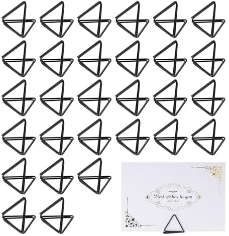 QUARKZMAN 30 Piezas Mini Portatarjetas, Portafotos Triangulares para Mesas Fotos Señales de Comida Notas Memos Bodas Restaurantes Cumpleaños Fiestas, (1.1x1.3, Negro)