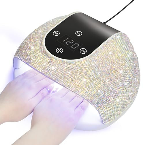 CGBE LED UV Lampe für Gelnägel: 268W Professionelle Nagellampe mit Strasssteinen mit Infrarot Sensor - 30/60/120s Timer - 66 Lampenperlen - Abnehmbare Basis - Nageltrockner Geeignet für Zuhause Salon