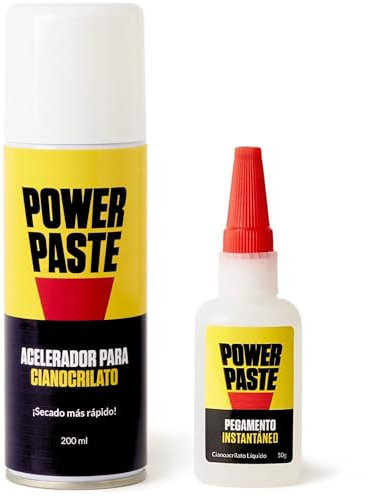 PowerPaste KIT de Super Glue (50g) de Cianocrilato con Activador (200mL) – Pegamento fuerte para todo. Adhesivo instantáneo y resistente para madera, plástico, metal, goma, cristal, cerámica y mas.