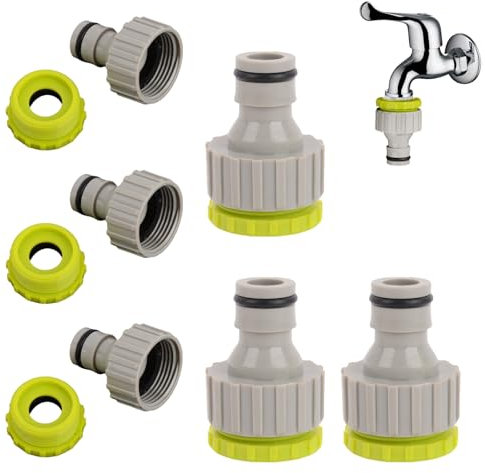 LUMOOM 6 adaptadores de grifo de plástico, conector de rosca de manguera de jardín, juego de conexión de manguera, 1/2 pulgadas/3/4 pulgadas 2 en 1 conector de grifo de jardín