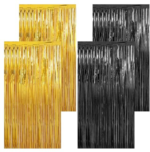 4 Pcs Cortina Decoracion Fiesta Negro + Dorado 1M X 2M Cortina Fiesta