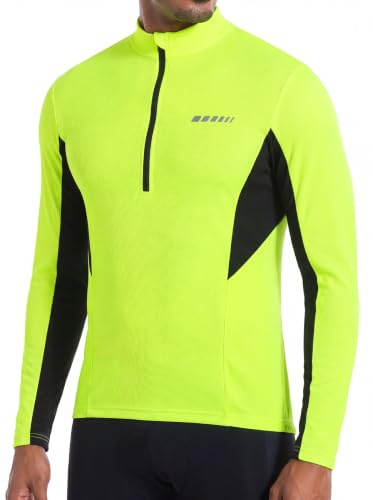 qualidyne Men’s Cycling Jersey Long Sleeve, Quick Dry Moisture-Wicking, UPF 50+, Half Zip Bike Shirt with 3+1 Pockets Yellow