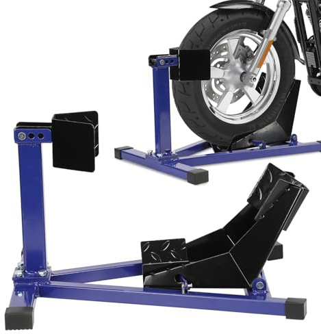 Ikodm Cavalletto di montaggio per motocicletta, anteriore, supporto per il trasporto della ruota anteriore, per moto, supporto per rimorchio, colore blu, 1 pezzo