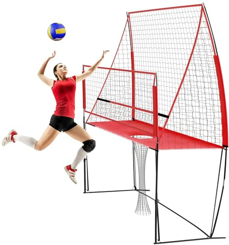 Red Voleibol Portatil, Portería Equipo de Entrenamiento de Voleibol con Sistema de Entrenamiento & Bolsa de Transporte, Ajustable en 4 Altura, Ideal para Servir y Perforar, 2,44 x 3,35 M