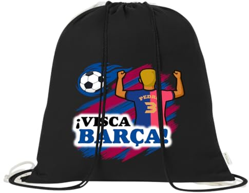 Mochila de algodón orgánico 100% con cordones | Saco multiusos ligero y reutilizable de 38x42 cm | Ideal para adultos y niños Futbol | Mochila tipo saco para gimnasio, colegio (Chico, Barcelona)