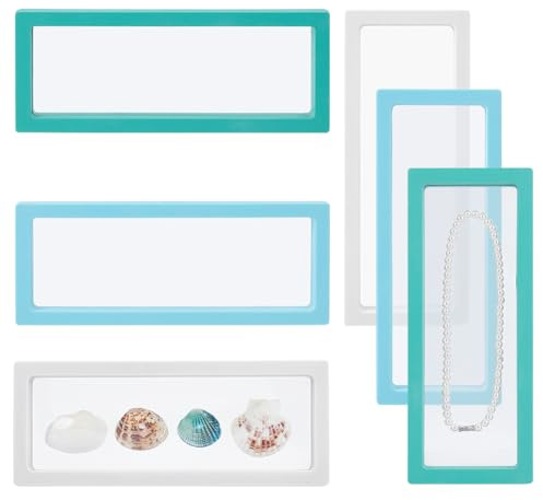 nbeads 6 Pcs 3 Couleurs Support D'Affichage à Cadre Flottant, 23.1x9.1cm Boîte de Présentation Flottante Boîte de Rangement Transparente pour Coquillages Médaillons Broches de Bijoux