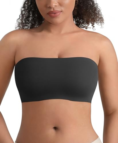 FeelinGirl Womens Strapless Bras Wireless Padded Everyday Tube Top Bandeau Bra Seamless Smoothing Bralettes Black M