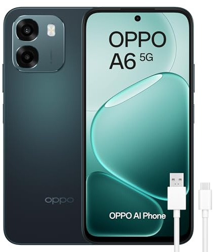 OPPO A6 5G - Smartphone Libre con IA, 6GB RAM+256GB, Batería 6500 mAh, Carga Rápida 45W, Pantalla LCD HD+ 120Hz, IP69, Cámara 50MP AI, Dual SIM, Versión Española - Negro