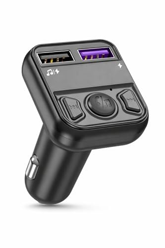 Bluetooth FM-sändare för bilen med handsfree-samtal – 2X USB-A-laddare, musikstreaming, snabbladdning, LED-skärm, Bluetooth-adapter för bilradio, kompatibel med iPhone, Samsung, Huawei