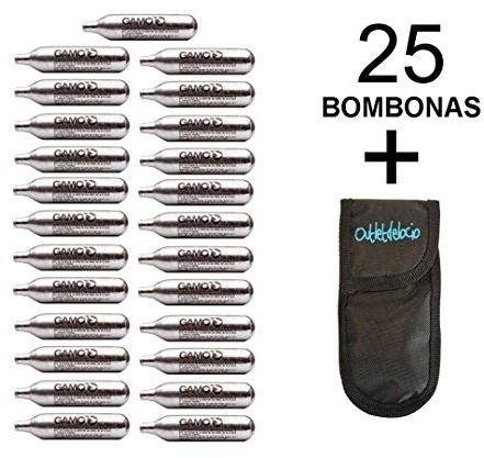 Outletdelocio Pack 25 bombonas co2 12gr. Multimarca para Pistolas y carabinas + Funda portabombonas 29318x5/23054