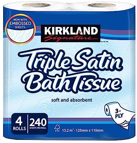 Kirkland Signature Triple Satin 3 Ply Toilet Tissue 4 Rolls 1 Pack White Kirkland-Toilet Roll-1pk