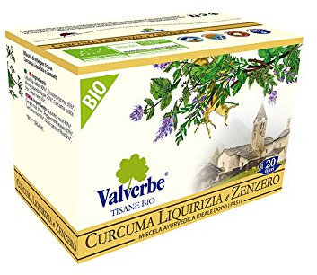 Buongustai di Calabria Té de cúrcuma, regaliz y jengibre, 20 filtros, té ayurvédico orgánico purificante y digestivo