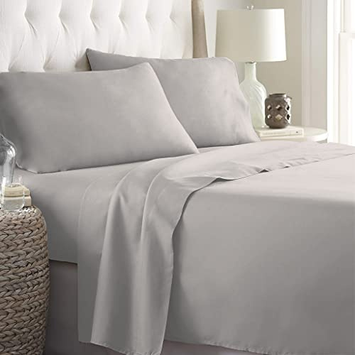 LARA MORADA - Set Completo Lenzuola Matrimoniali, 100% Cotone, Made In Italy, Tinta Unita, Per Letto Matrimoniale 2 Posti, Grigio