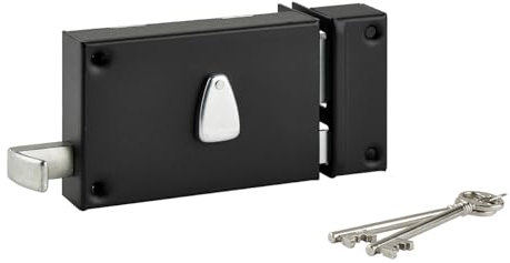 THIRARD - Serrure Horizontale en Applique 6 Gorges à Tirage - Pour Entrée Droite - Acier Cambré - Axe 64 mm - Carré 7 mm - Dimensions 140 x 88 mm - Finition Noir Granité - 2 Clés Incluses