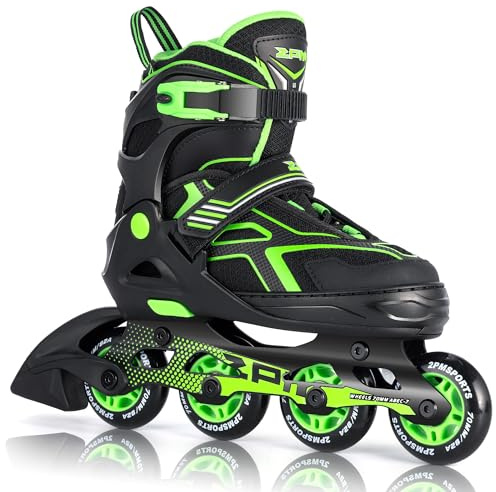 2PM SPORTS Torinx Green Boys Adjustable Inline Skates, Fun Beginner Roller Skates for Kids, Youth, Girls, Men and Women (Green, Small - Little Kid (10.5C-13C US))