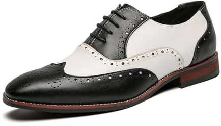 HuitJours Men Black White Brogues Wingtip Dress Shoes Lace up Spectator Two Tone Multi Tone Gatsby Derby Prom Oxford