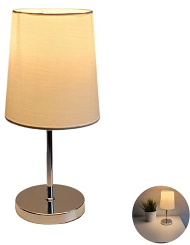 LED Nachttischlampe, LED Tischlampe Tischleuchte mit Stoffschirm (grau) für Schlafzimmer, Wohnzimmer, Arbeitszimmer, Beistelltisch incl. 3W LED (1.Stk Tischleuchte weiß konisch)
