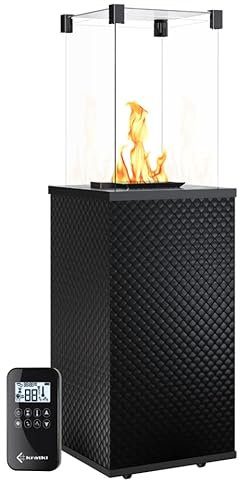 KRATKI Patio Mini Outdoor Moderner Gasheizstrahler 8,2 kW mit Rädern für Gartenterrasse 136,6x44,2 cm Propangas G30/50mbar Powered Automatic Control Schwarze gesteppte Glasscheiben