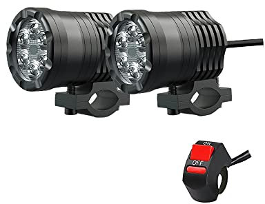 Riloer - 1 par de faros LED universales para motocicletas, triciclos, bicicletas, vehículos eléctricos, focos de motocicletas súper brillantes, faros, haz alto/haz bajo/flash