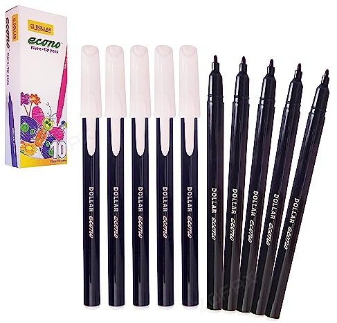 DOLLAR FeltStic Writing Pens, BLACK, Pack of 10, Fine Point, Smooth Writing, Ideal for Colour Draw Sketch Mark Fine Line Pens, School Office Home Use