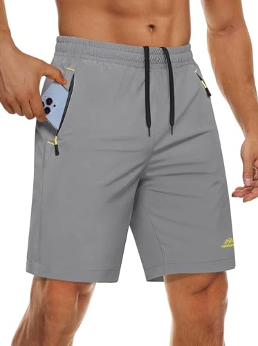 MAGCOMSEN Men's Gym Shorts with Zip Pockets Sport Running Shorts Quick Dry Hiking Swimming Shorts Walking Work Outdoor Shorts