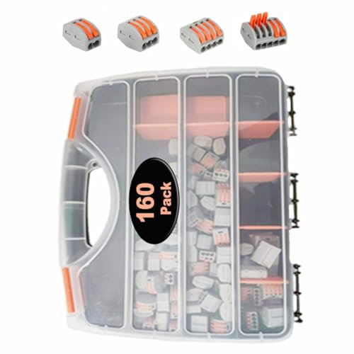 YUSHIHU 160PCS Compact Wire Connectors Kit with Portable Tool Box, Electrical Connectors, 80pcs Clamp 2-Port/60pcs Clamp 3-Port/10pcs 4-Port/10pcs 5-Port