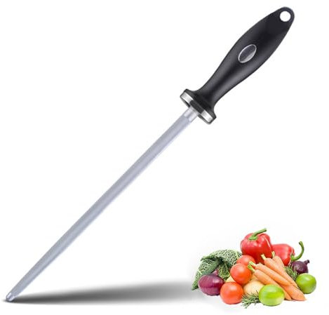 Fubinaty Professional Sharpening Steel Stick Honing Rod 12 Kitchen Knife Sharpener High Carbon Steel Manual Knife Sharpener Superfine Draw 3000 Grit with Hanging Hole