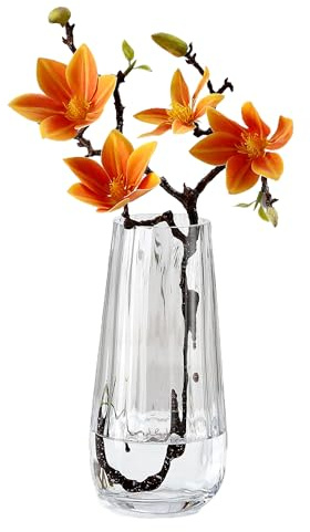 JAKY-Global Glas Vase Modern Groß, Konische Gerippte Blumenvase 25,0cm Hoch Glasvase Heimdekoration Tischdeko für Büro Wohnzimmer Hochzeiten Party Events(Klar)