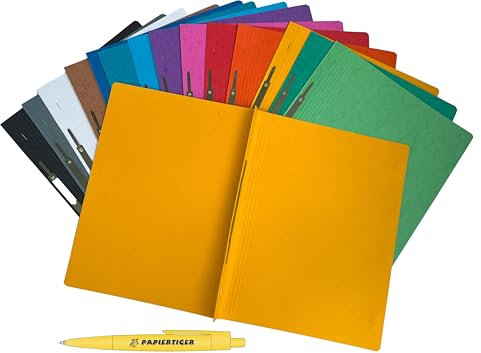 Papiertiger Schnellhefter aus Karton/Pappe für Schule und Büro extrastark mit Papiertiger Kugelschreiber (Pressspankarton, sortiert, 25er Pack)