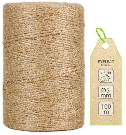 Jute Band 2-3mm Dicke,Bindegarn,Gartenschnur, Bastelschnur Kordel Rolle mit 100m,100% Jutegarn Naturfarbe