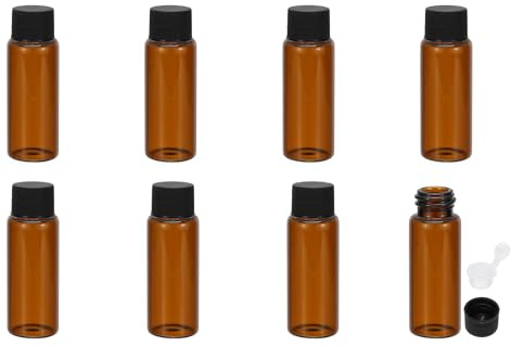 PATIKIL 15 ml flaskor för eteriska oljor, 8-pack bärnstensglasflaskor med öppningsreducerare, provflaska med smalt skruvlock, förvaringsflaskor, behållare, svart