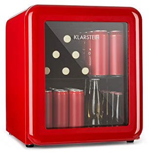 Klarstein PopLife Drinks Cooler - Mini bar, Retro Fridge, 0-10°C, only 39 dB, 48 L, Environmentally Friendly, Double-Glazed Door, Retro Design, red