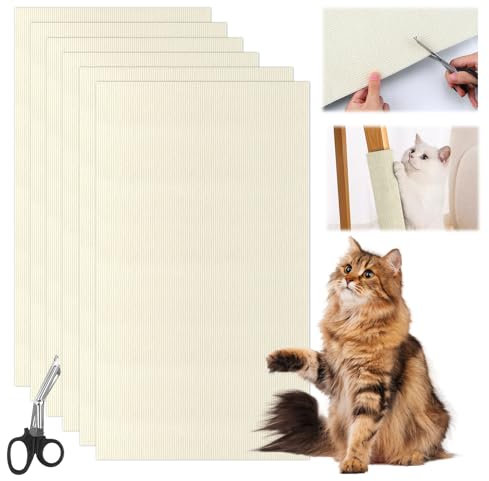 Selbstklebend Kratzbretter Katze, 5 Stück Kratzteppich Wand, Kratzmatte, Kratzschutz Sofa, Katzenkratzbretter (30 * 60cm, Beige)