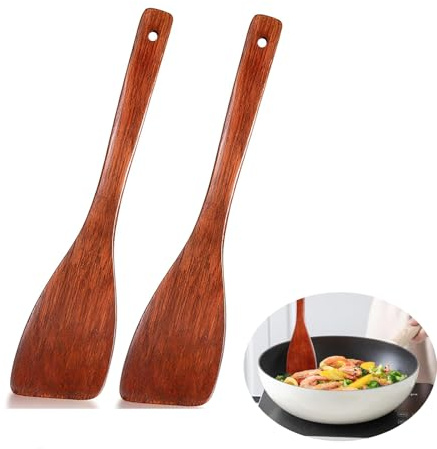 Shirene Träspatel, 2 st träköksredskap värmebeständig köksspatel non-stick trä matlagningsredskap långt handtag stekning kök spatlar vändare för panna och wok