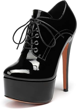Veelau Meieer Escarpins à talons hauts pour femme - Escarpins à talons hauts - Escarpins à talons hauts - Escarpins à lacets, Noir , 44 EU