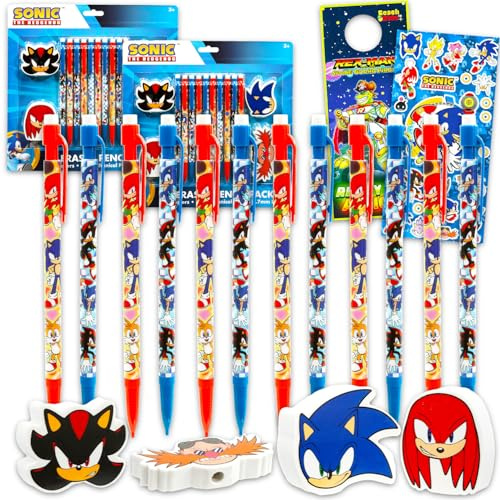 Sonic Mechanical Pencils and Erasers Party Favors Bulk, 20 Pencils and 8 Erasers for Goodie Bags, Loot Bags, Plus More | Sonic Party Supplies Kids, Boys, Girls