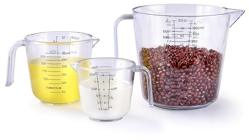 Measuring Cup Set, HIA 3PCS Plastic Liquid Measuring Cups for Prepping, Baking and Cooking, Dishwasher Safe (4, 1.5 and 3/4 Cup)