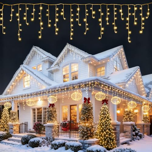 AGOTD - Catena luminosa effetto ghiaccio per esterni elettrica, tenda luminosa 400 LED, illuminazione natalizia per esterni, con timer, 8 modalità, funzione memoria per Natale, camera da letto, feste