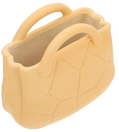 JECOMPRIS Jarrón Hidropónico Tacto Suave y Diseño Creativo Único de Cerámica Amarillo Forma de Bolso para Decoración del Hogar y Sala