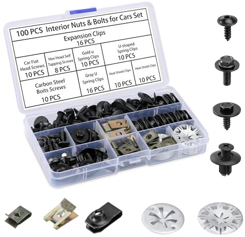 HonQiShiMY 100 Pezzi Clip Fissaggio Auto & Viti Plastica Kit, Kit Di Riparazione Per Parti Del Veicolo,con Clip per Scudo Termico,U Metallo Clip & Viti Moto,La Automobilistici Fissaggio e Manutenzione