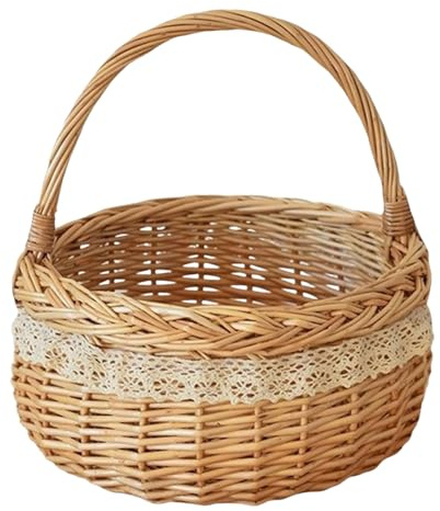 Panier en osier, décor tissé naturel avec poignée, 26x27 cm, panier de pique-nique pour, de rangement de Pâques, support décoratif en osier, pour la récolte de fruits, légumes, œufs, bo
