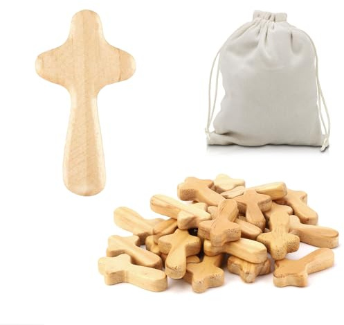 Small Wooden Crosses - 24 Pieces Wooden Cross,2.36in Portable Prayer Holding Cross,Pocket Crucifix for Christian Gifts Necklace Jewelry Making DIY Craft Handmade